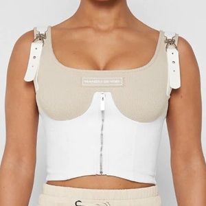 Tank top white and tan with zipper closure in back